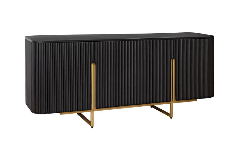 Buffet massif GATSBY 160cm noir doré bois de manguier rétro fait main