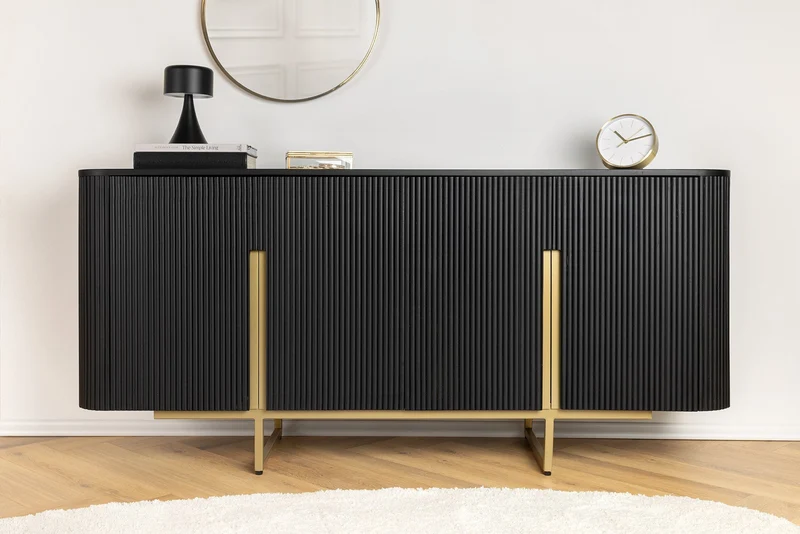 Buffet massif GATSBY 160cm noir doré bois de manguier rétro fait main