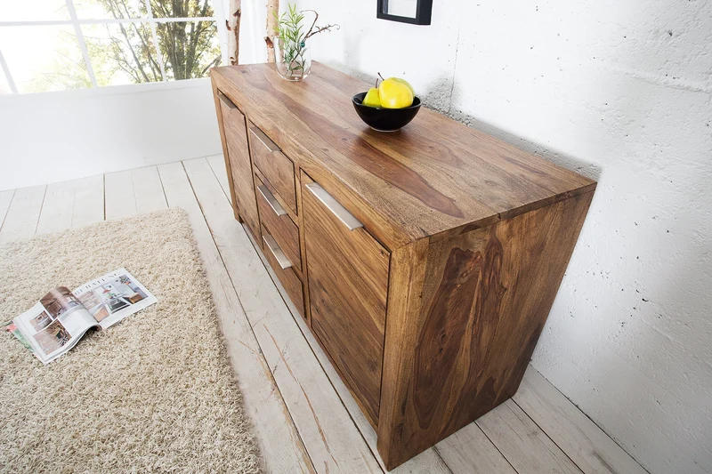 Buffet en bois massif PURE 135cm commode finition pierre de Sheesham marron