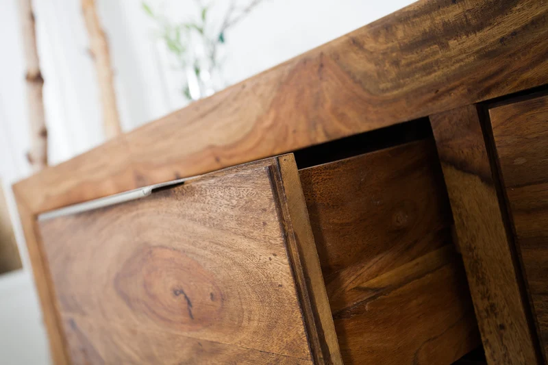 Buffet en bois massif PURE 135cm commode finition pierre de Sheesham marron