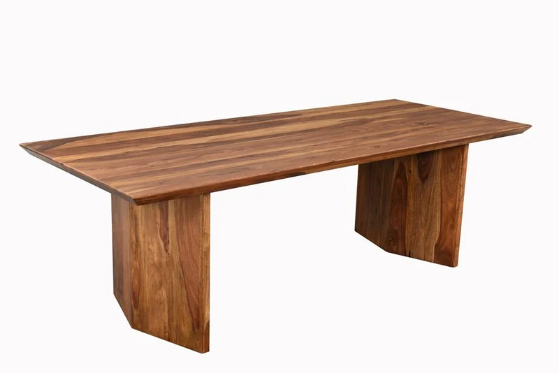 Table à manger en bois massif DIAMOND 240cm finition pierre marron Sheesham avec chant suisse