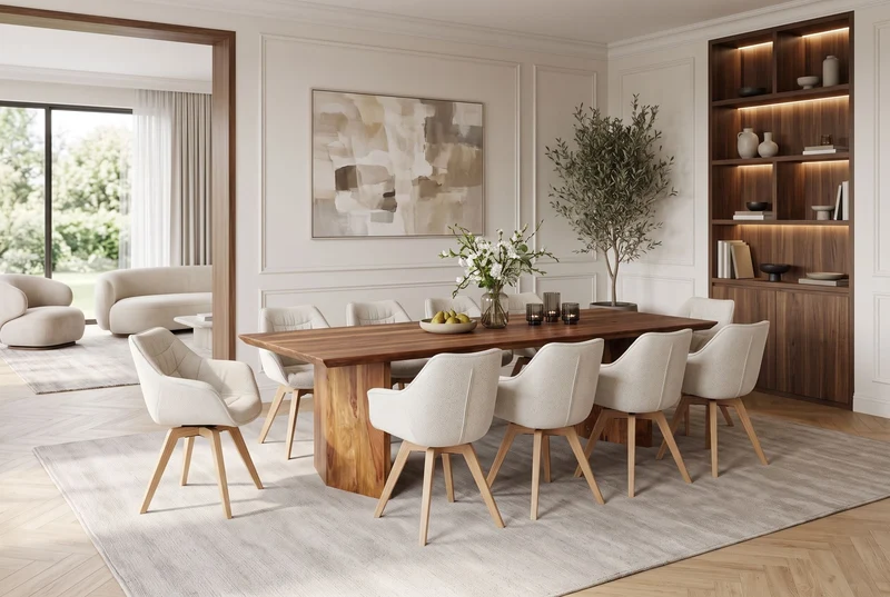 Table à manger en bois massif DIAMOND 240cm finition pierre marron Sheesham avec chant suisse