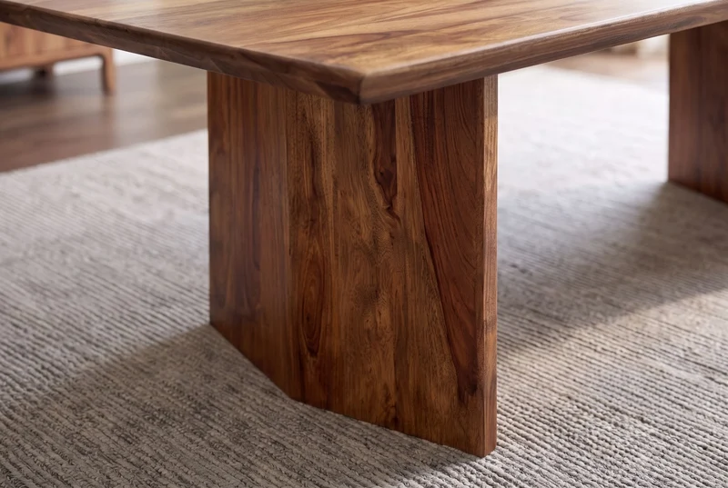 Table à manger en bois massif DIAMOND 240cm finition pierre marron Sheesham avec chant suisse