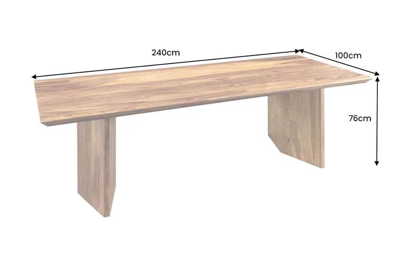 Table à manger en bois massif DIAMOND 240cm finition pierre marron Sheesham avec chant suisse