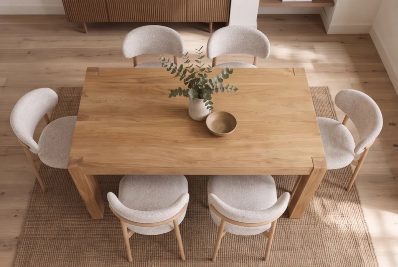 Table à manger massive MAKASSAR 160cm en manguier naturel finition crème laquée rectangulaire