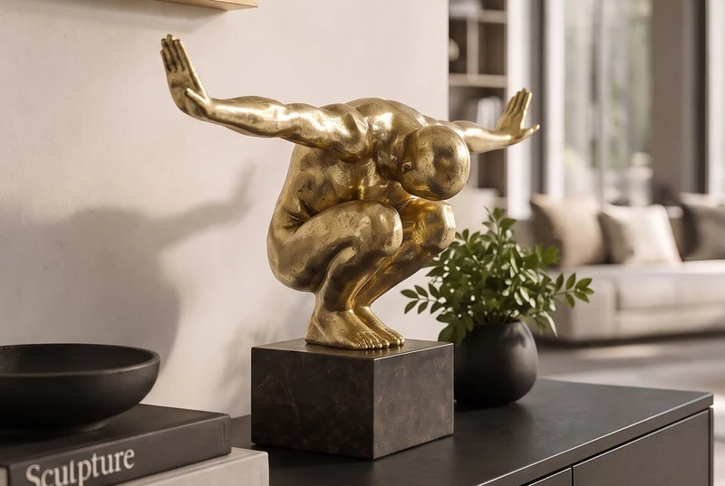 Figurine décorative HIGH DIVER 50cm or noir handmade sculpture d'athlète