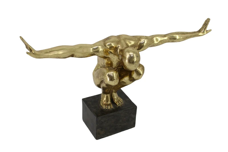 Figurine décorative HIGH DIVER 50cm or noir handmade sculpture d'athlète