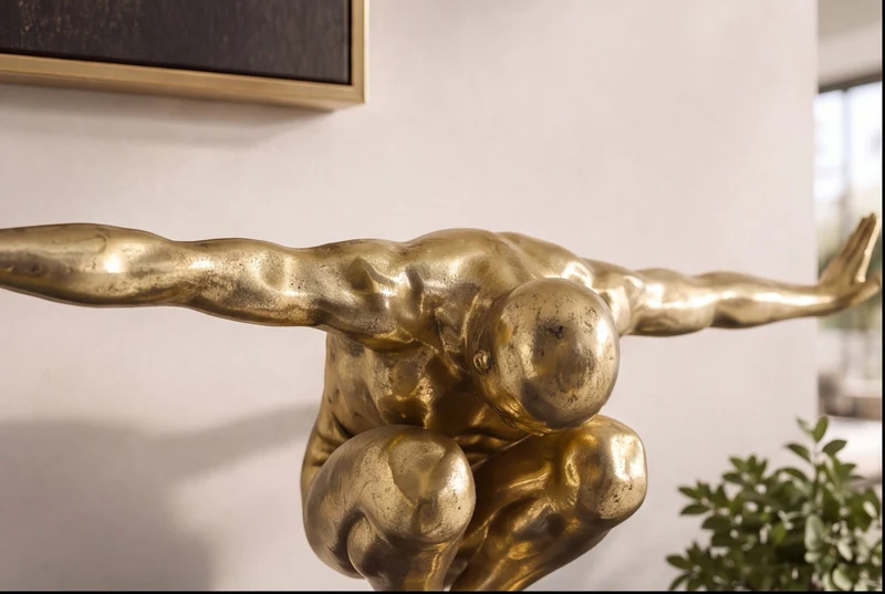 Figurine décorative HIGH DIVER 50cm or noir handmade sculpture d'athlète
