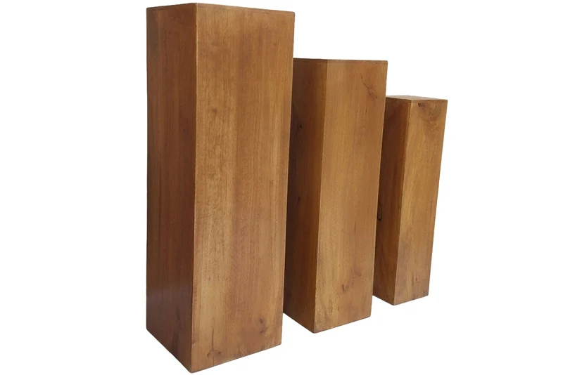 Design colonne décorative 3 pièces MAKASSAR 80 cm finition miel brun bois de manguier fait à la main