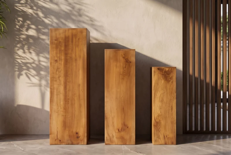 Design colonne décorative 3 pièces MAKASSAR 80 cm finition miel brun bois de manguier fait à la main