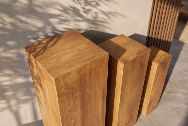 Design colonne décorative 3 pièces MAKASSAR 80 cm finition miel brun bois de manguier fait à la main
