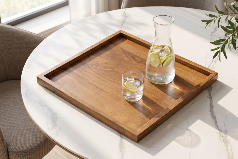 Plateau massif MAKASSAR 50cm en bois de manguier marron finition miel fait main