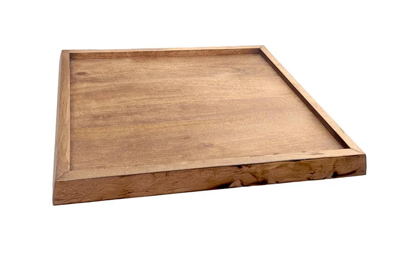 Plateau massif MAKASSAR 50cm en bois de manguier marron finition miel fait main