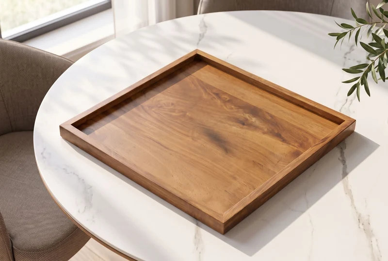 Plateau massif MAKASSAR 50cm en bois de manguier marron finition miel fait main