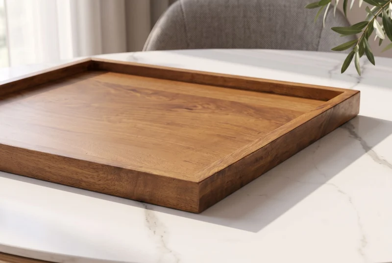 Plateau massif MAKASSAR 50cm en bois de manguier marron finition miel fait main