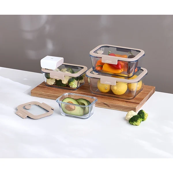 4 boîtes de conservation sous vide 460 ml, 800 ml, 1200 ml et 1900 ml et pompe sous vide Pebbly