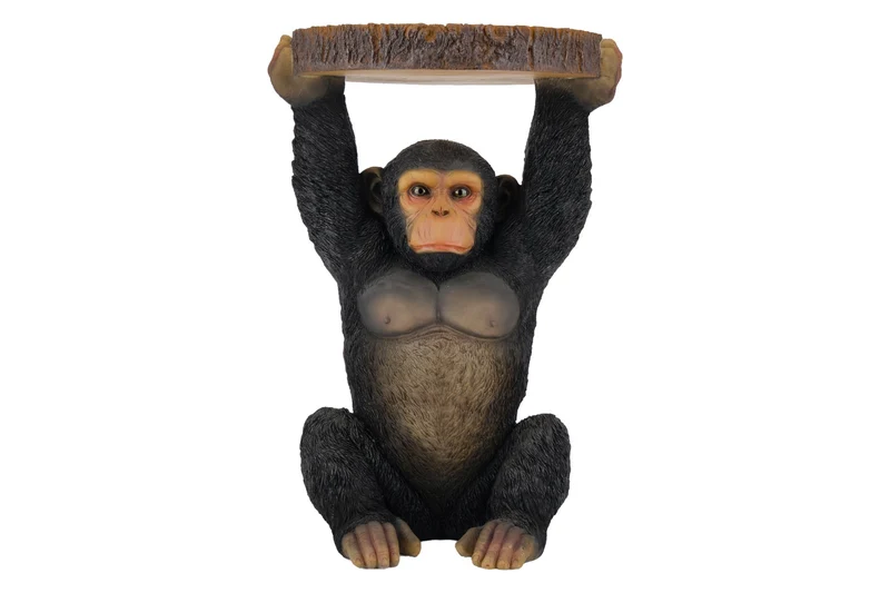 Table d’appoint ronde MONKEY 55cm sculpture de singe gris noir fait main