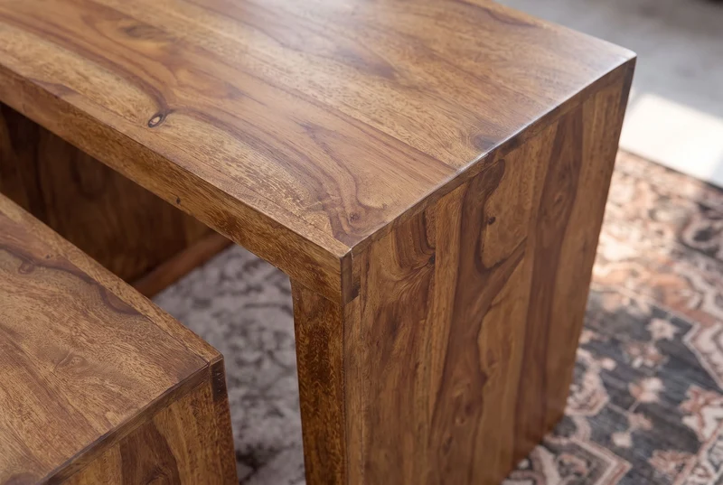 Lot de 3 tables d’appoint en bois massif MAKASSAR 45cm finition pierre Sesham marron grain