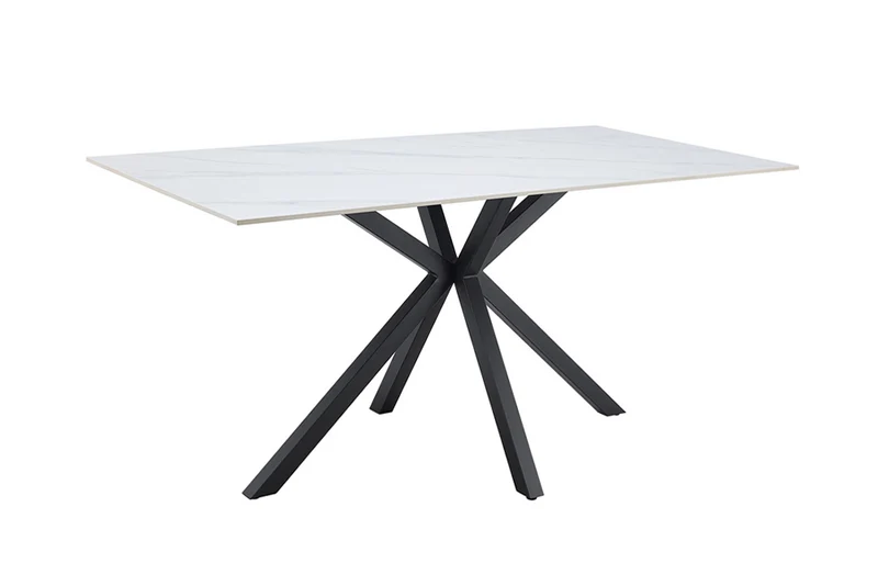 Table à manger moderne GALAXIE 160cm céramique blanche structure étoile métal noir
