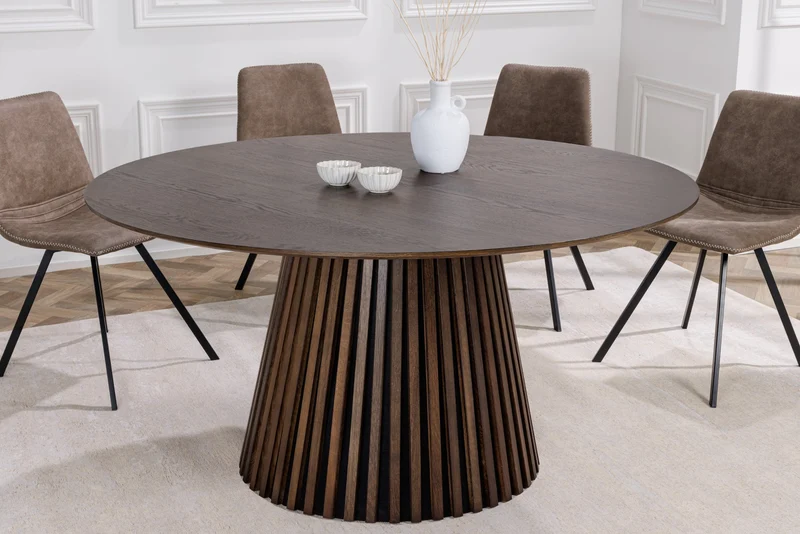 Table à manger ronde VALHALLA WOOD 140cm piètement colonne en chêne fumé