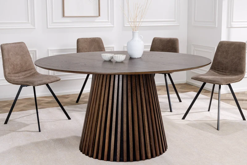 Table à manger ronde VALHALLA WOOD 140cm piètement colonne en chêne fumé