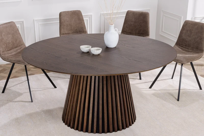 Table à manger ronde VALHALLA WOOD 140cm piètement colonne en chêne fumé