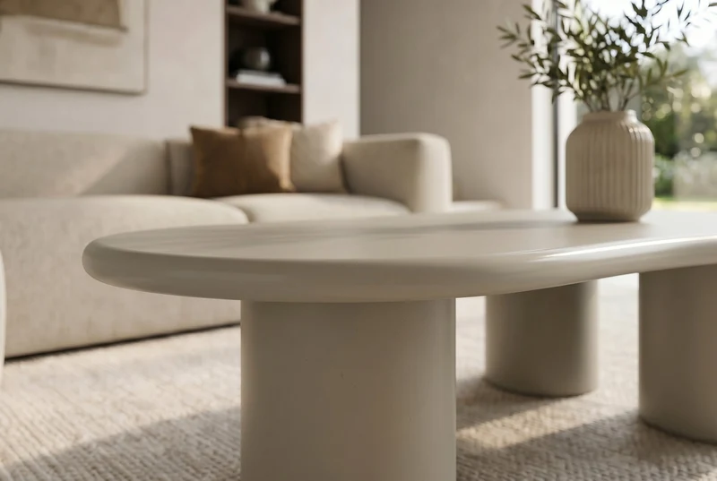 Table basse stylée ORGANIKO 130cm ciment grège forme organique