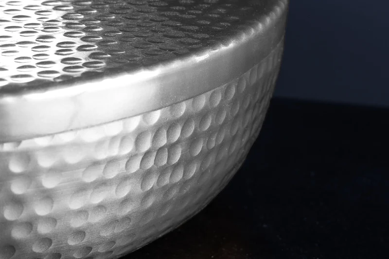 Bol fait main ORIENT 40cm métal argenté rond avec couvercle boite à bijoux