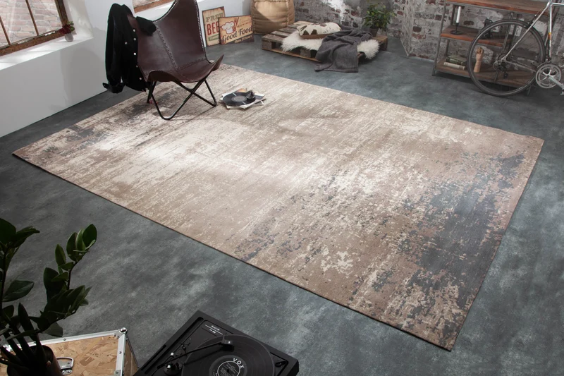 Tapis vintage en coton MODERN ART 350x240cm gris beige délavé aspect usé