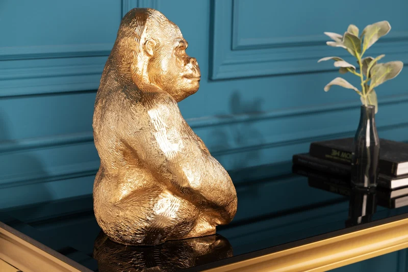 Figurine de gorille décorative KONG 40cm sculpture en métal doré faite à la main