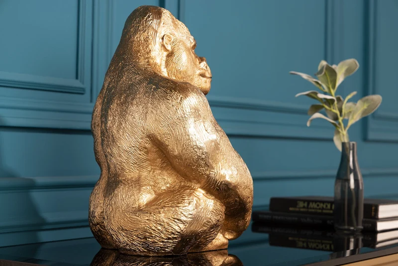 Figurine de gorille décorative KONG 40cm sculpture en métal doré faite à la main