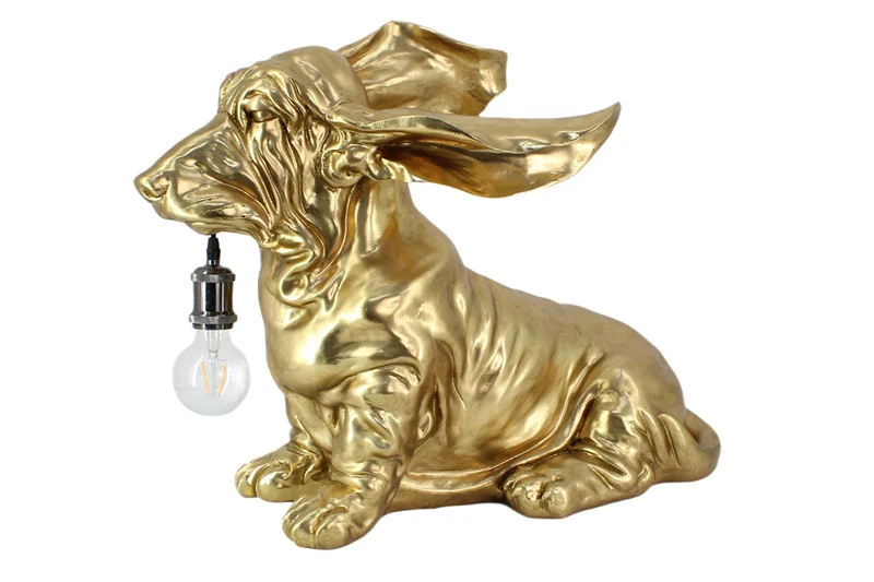 Lampe de table faite à la main DACKEL 70cm doré sculpture de chien