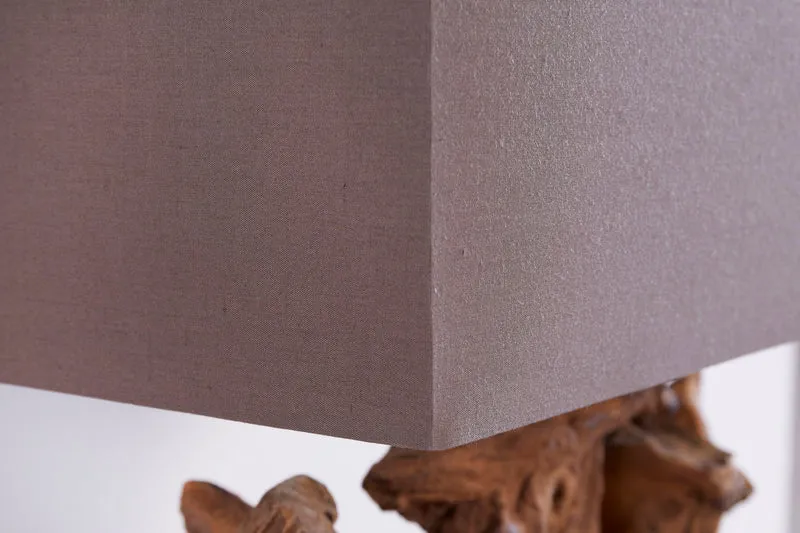 Lampe de table ARAGON 50 cm – base bois flotté marron, abat-jour lin