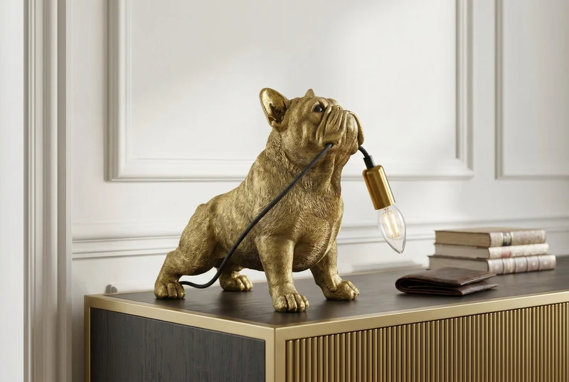 Lot de 2x Lampe de table artisanale BULLDOG 35cm or sculpture de chien