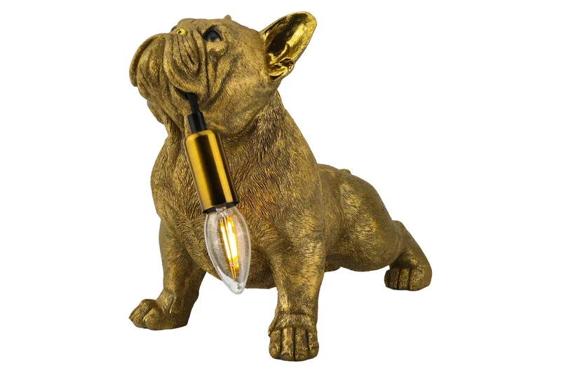 Lot de 2x Lampe de table artisanale BULLDOG 35cm or sculpture de chien