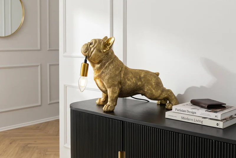 Lot de 2x Lampe de table artisanale BULLDOG 35cm or sculpture de chien