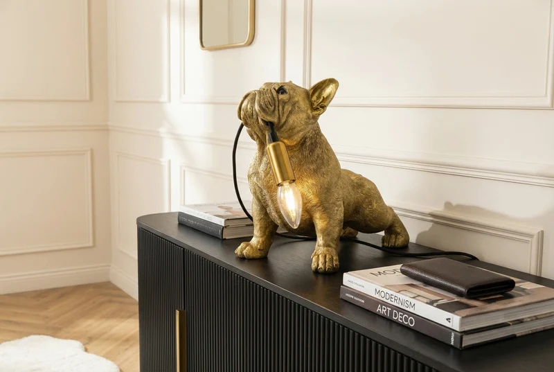 Lot de 2x Lampe de table artisanale BULLDOG 35cm or sculpture de chien