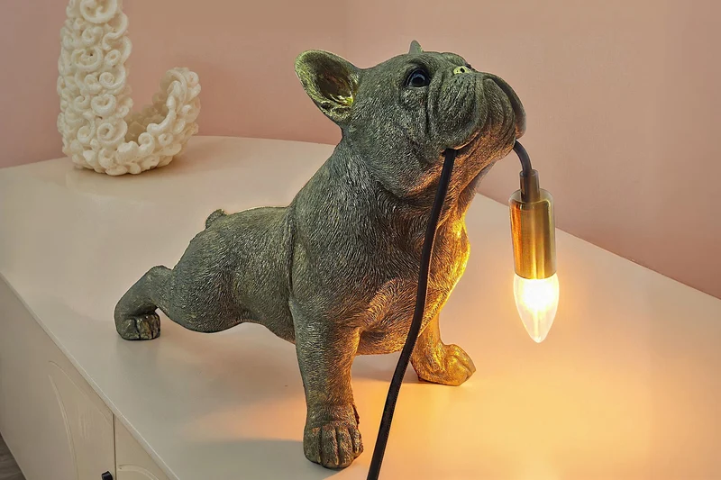 Lot de 2x Lampe de table artisanale BULLDOG 35cm or sculpture de chien