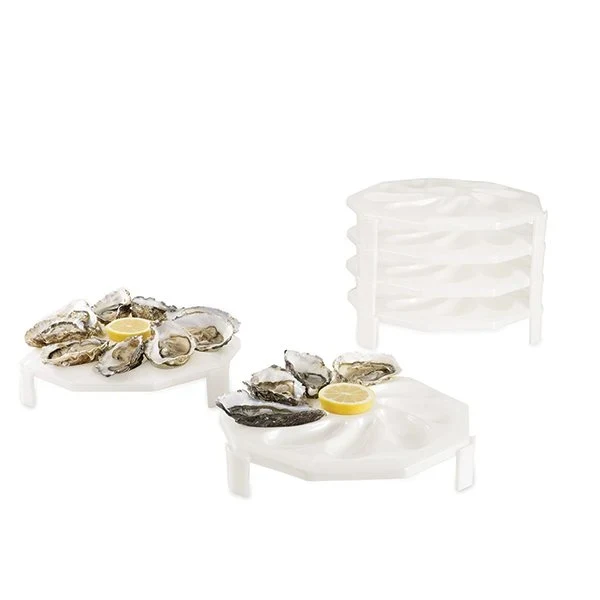 6 assiettes à huîtres empilables 9 huîtres + 1 citron Roger Orfèvre