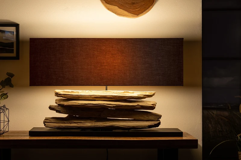 Lampe de table artisanale RIVERINE 80 cm en bois flotté noir