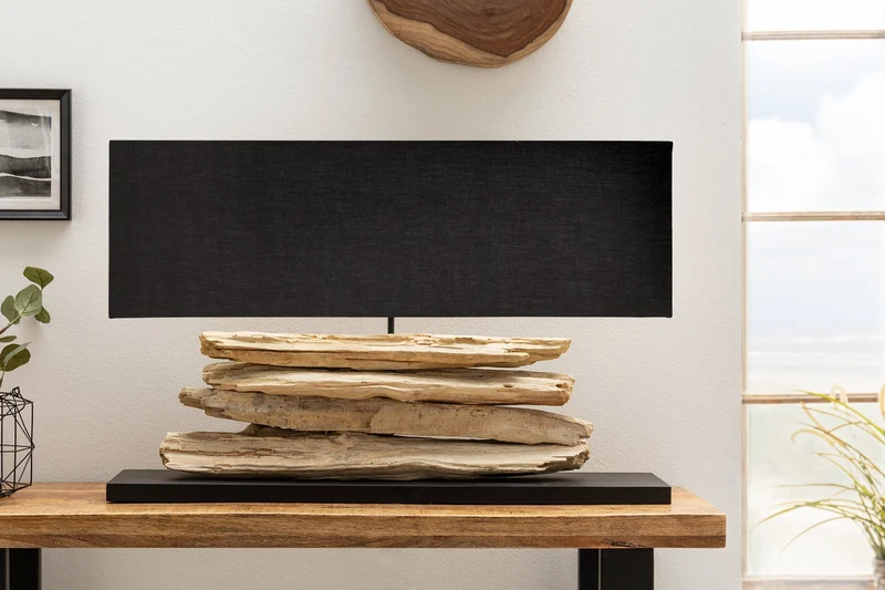 Lampe de table artisanale RIVERINE 80 cm en bois flotté noir