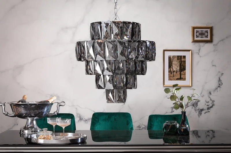 Lustre extravagant KRISTALL 50cm gris noble avec prismes de verre