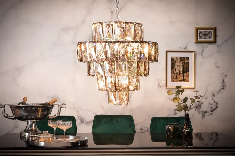 Lustre extravagant KRISTALL 50cm gris noble avec prismes de verre