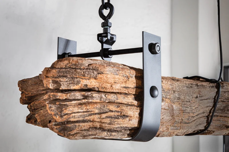 Lampe à suspension industrielle BARRACUDA 152cm en bois massif recyclé à 5 lumières