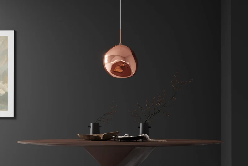 Lampe suspendue ronde LIQUID DIAMOND 35cm cuivre verre acier lampe sphérique