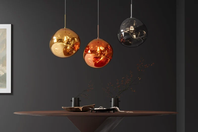 Lampe suspendue ronde LIQUID DIAMOND 35cm cuivre verre acier lampe sphérique
