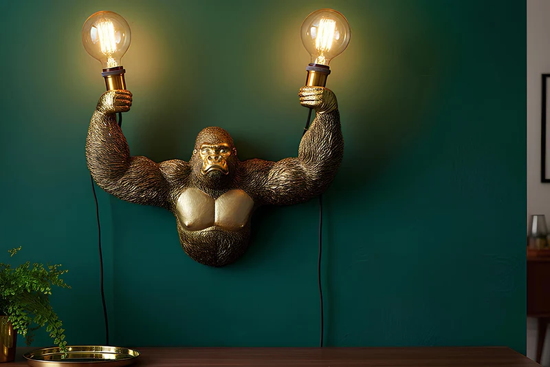 Applique moderne KING APE 50cm sculpture de singe doré faite à la main