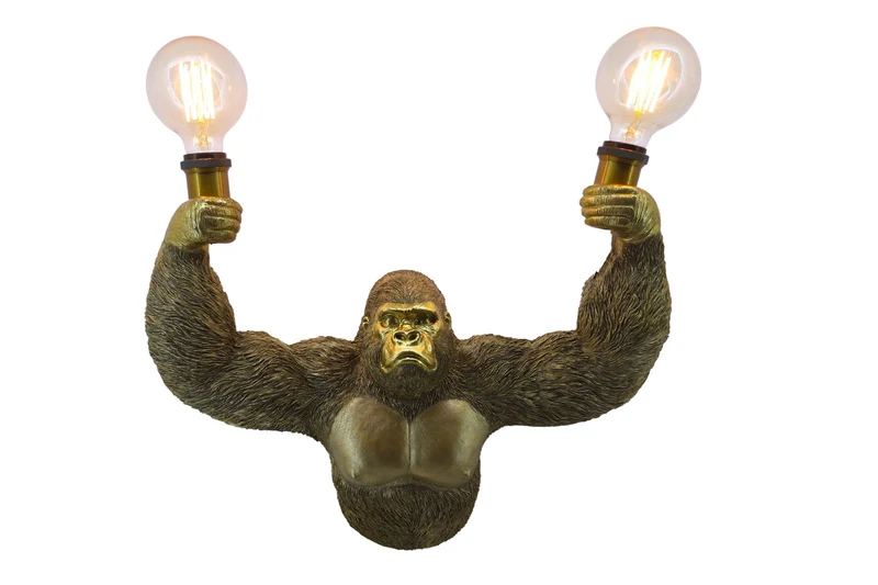 Applique moderne KING APE 50cm sculpture de singe doré faite à la main