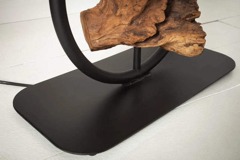 Lampadaire design ELEMENTS 147cm abat-jour en coton noir pied en bois massif