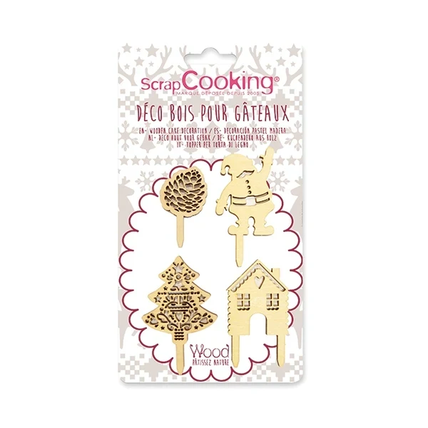 4 décorations Noël bois pour gâteaux Scrapcooking
